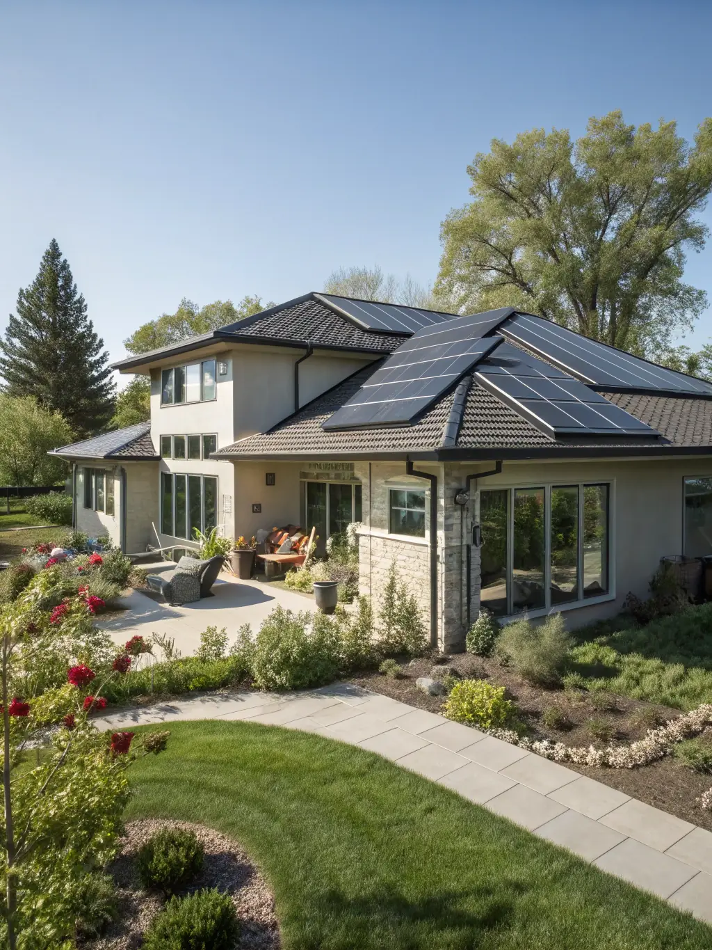A modern home powered by solar panels, highlighting the increased property value and appeal that solar energy brings to homes using Solar Seekers USA's services.