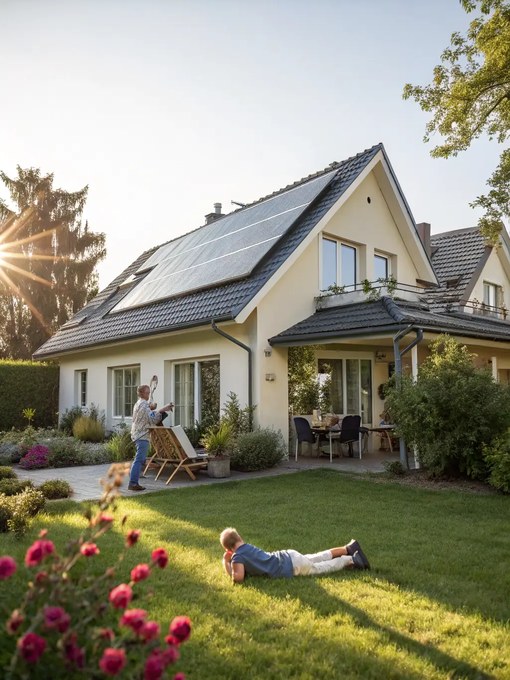 A residential rooftop covered in solar panels, glistening under the sun, symbolizing energy independence and reduced electricity bills for Solar Seekers USA customers.